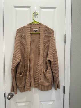 American Eagle Outfitters Open-Front Chunky Cardigan - Beige